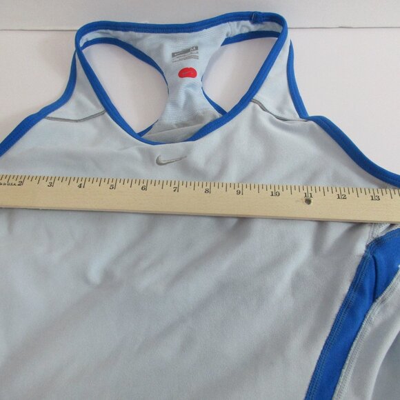 A+ Nike Fit Dry Activewear Top Women Medium Gray Blue Mesh Swoosh Logo Racerback - Picture 14 of 15